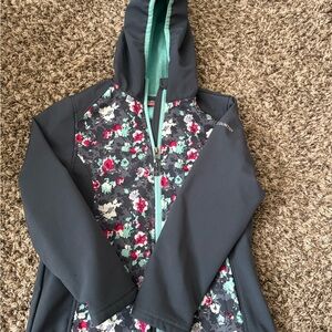 Free Country Girls Charcoal and Teal Floral Rain Jacket